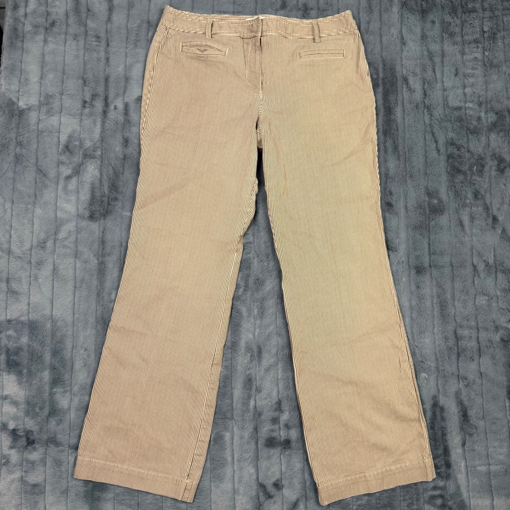Ann Taylor LOFT Tan White Striped Wide Leg Trousers Pants Womens Size 8
